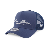 New Era 9FORTY A-Frame Trucker Script Basic Muted Indigo Snapback Cap