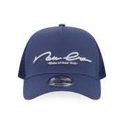 New Era 9FORTY A-Frame Trucker Script Basic Muted Indigo Snapback Cap