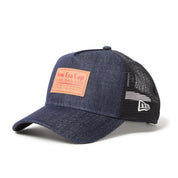 New Era 9FORTY A-Frame Trucker Woven Patch Navy Washed Denim Snapback