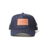 New Era 9FORTY A-Frame Trucker Woven Patch Navy Washed Denim Snapback