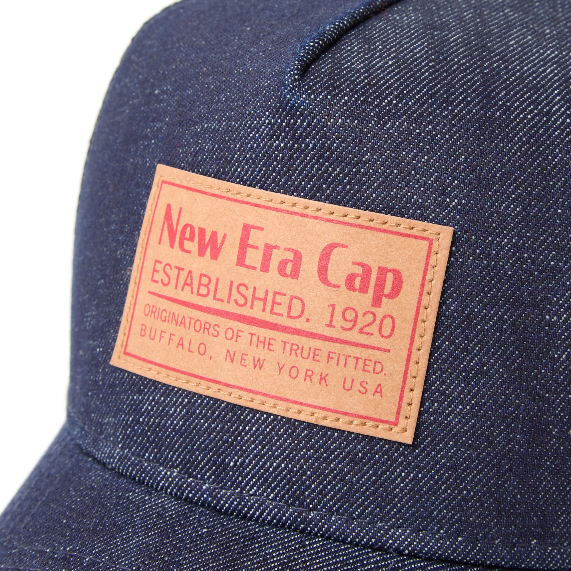 New Era 9FORTY A-Frame Trucker Woven Patch Navy Washed Denim Snapback