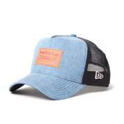 New Era 9FORTY A-Frame Trucker Woven Patch Blue Washed Denim Snapback Cap