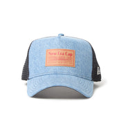New Era 9FORTY A-Frame Trucker Woven Patch Blue Washed Denim Snapback Cap