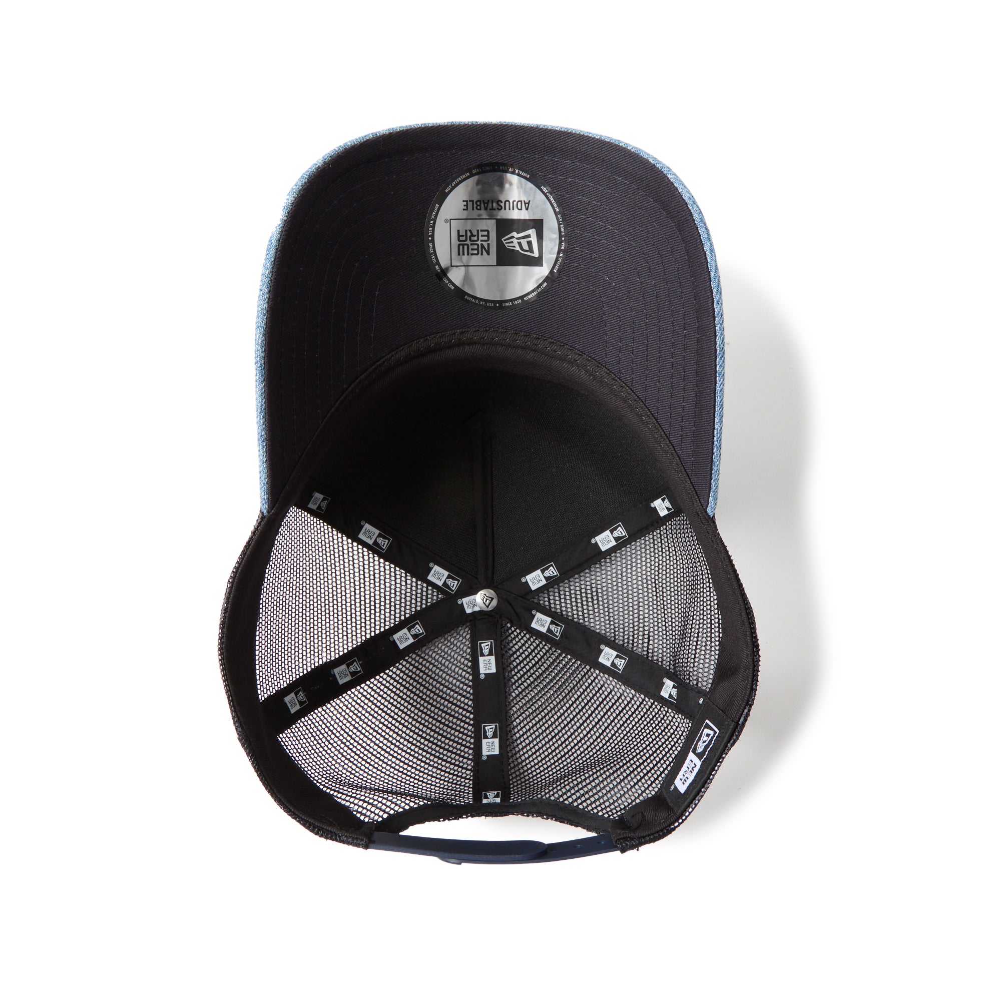 New Era 9FORTY A-Frame Trucker Woven Patch Blue Washed Denim Snapback Cap