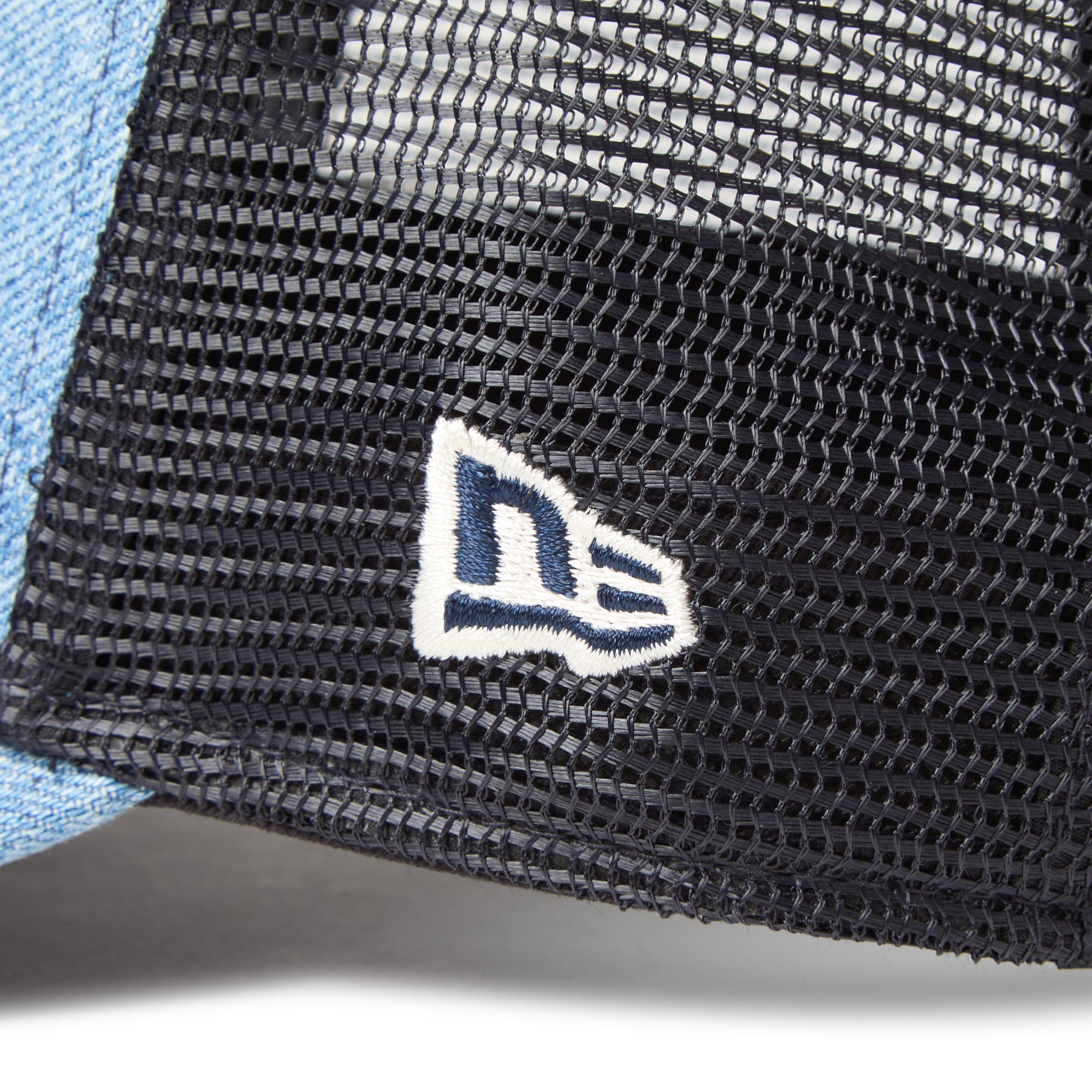 New Era 9FORTY A-Frame Trucker Woven Patch Blue Washed Denim Snapback Cap