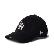 New Era 9TWENTY Leather Los Angeles Dodgers Micro Corduroy Black Strapback Adjustable Cap