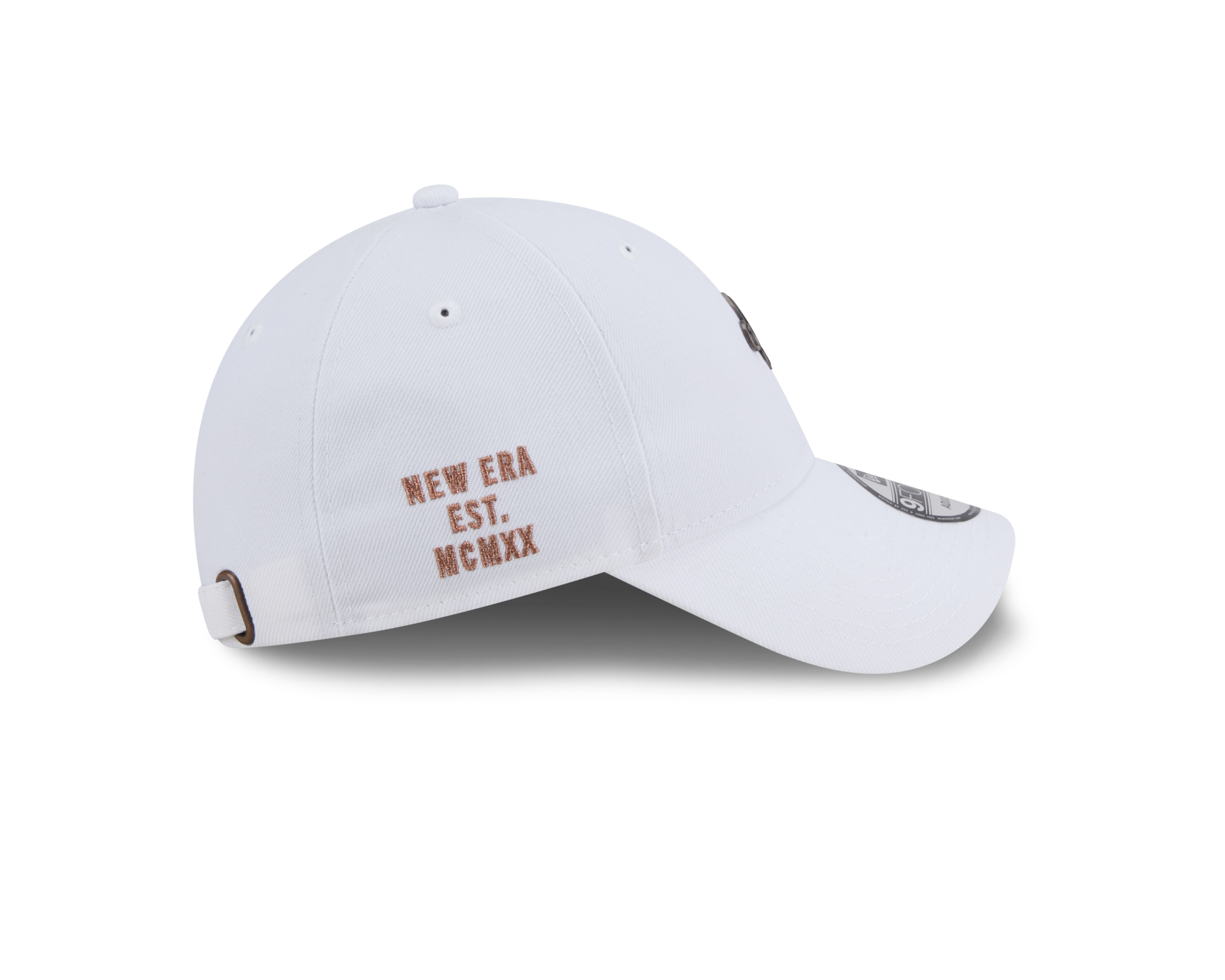 New Era 9FORTY NE Script Metal Bronze Badge White Unstructured Adjustable Cap