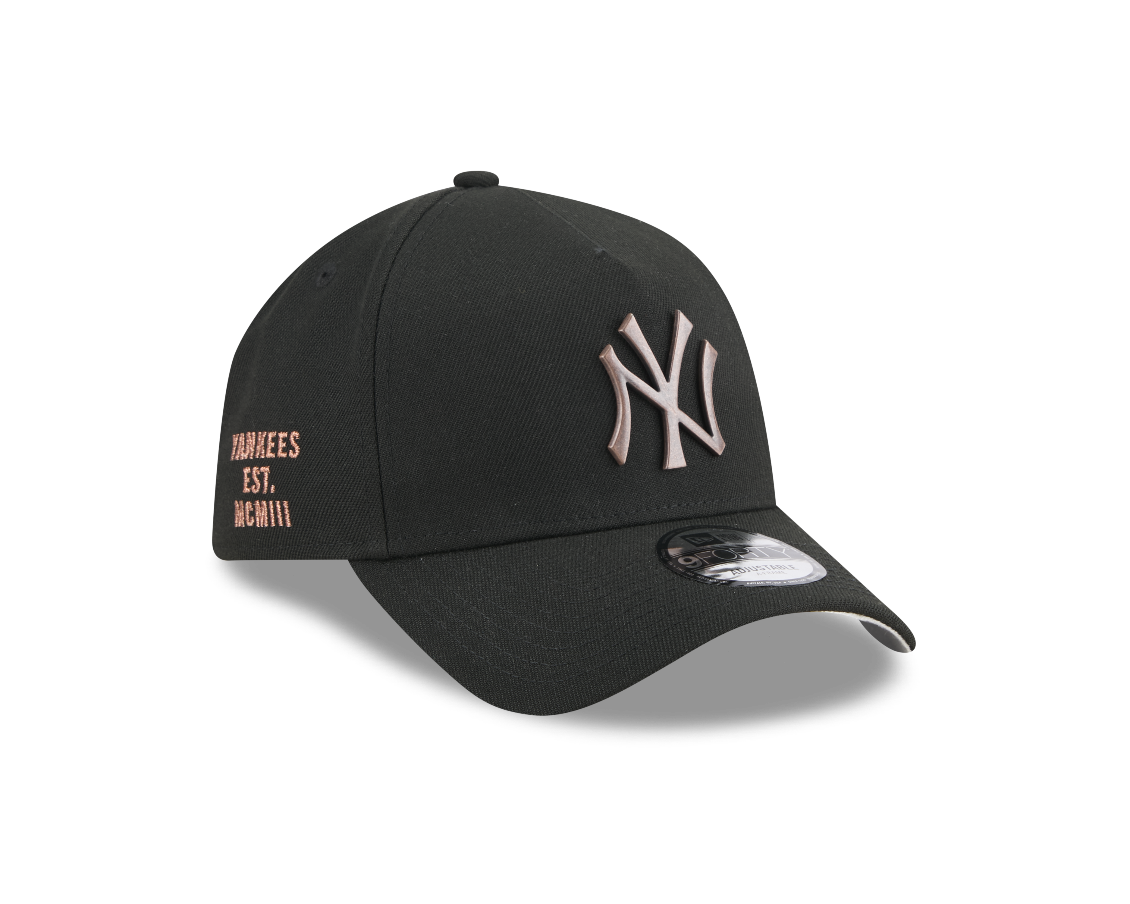 New Era 9FORTY A-Frame New York Yankees Metal Badge Bronze Green Black Adjustable Cap