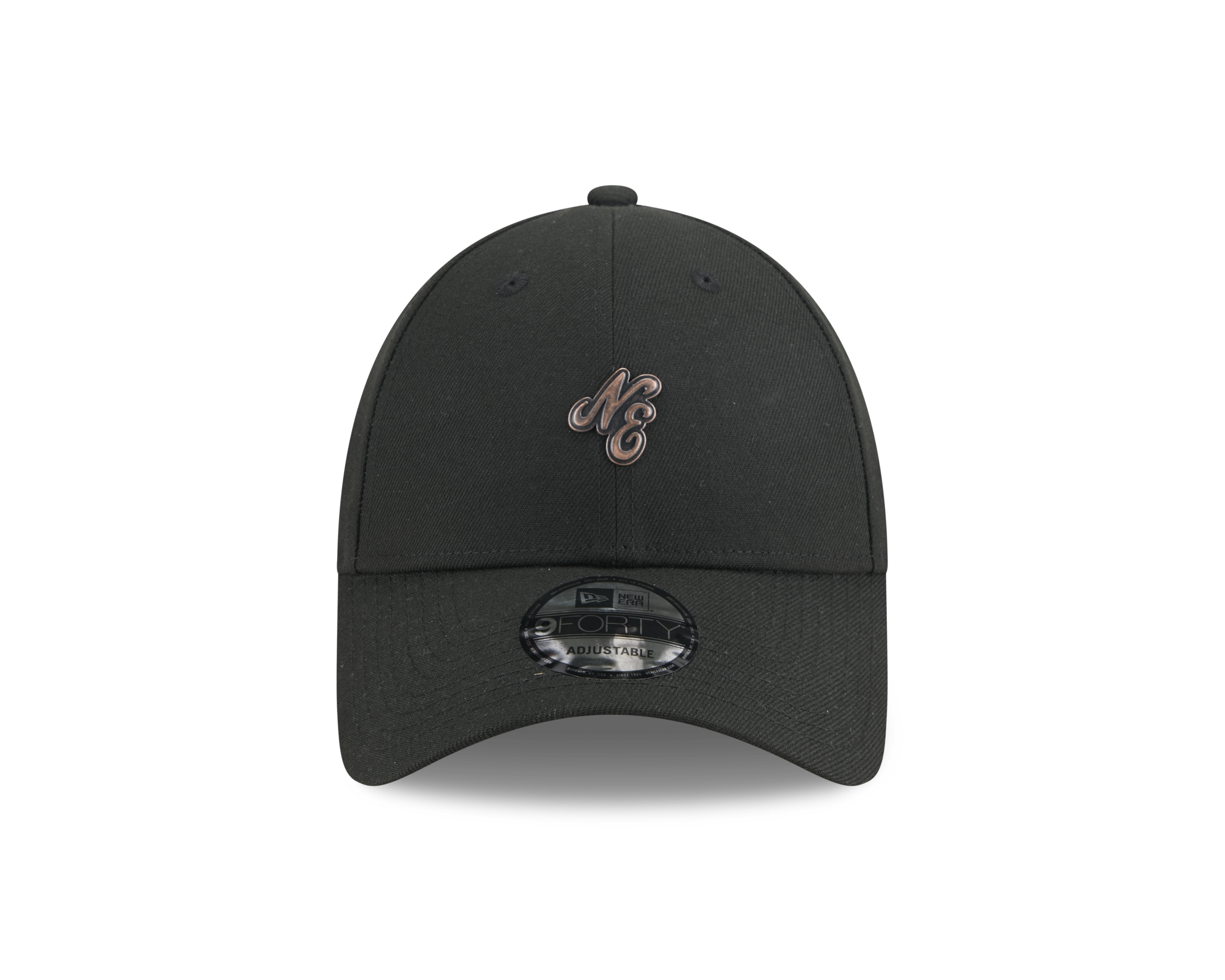 New Era 9FORTY NE Script Metal Bronze Badge Black Unstructured Adjustable Cap