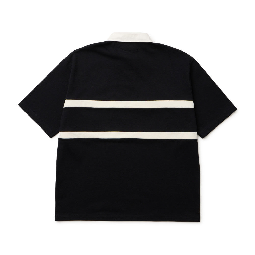 New Era Wordmark Black Oversized Short Sleeve Rugby Shirt
