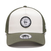 New Era 9FORTY A-Frame Round Patch Chrome White Olive Trucker Cap
