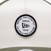 New Era 9FORTY A-Frame Round Patch Chrome White Olive Trucker Cap