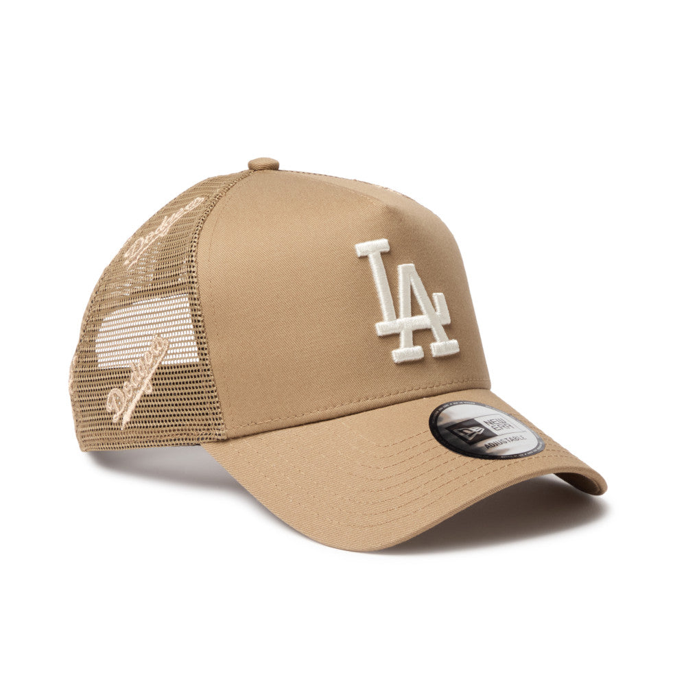 New Era 9FORTY A-Frame Los Angeles Dodgers Embroidered Mesh Khaki Trucker Cap