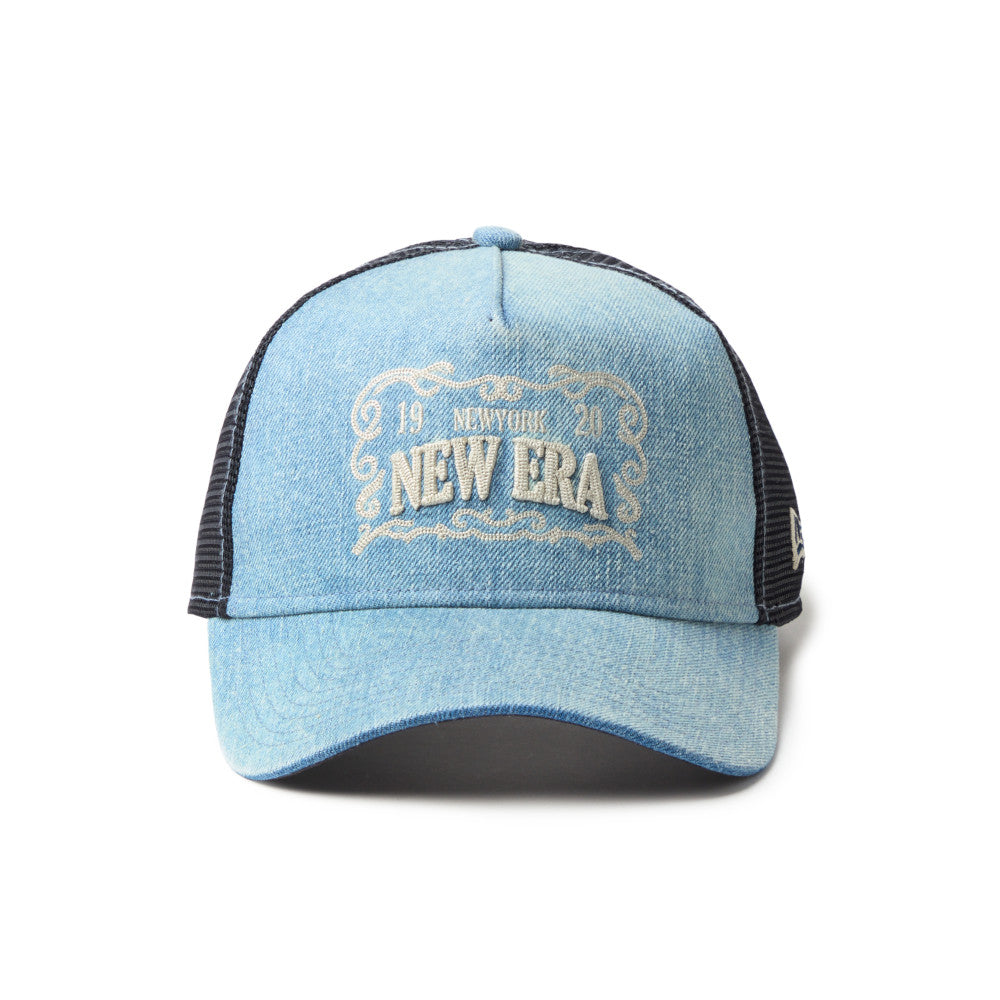 New Era 9FORTY A-Frame Frame Logo Washed Denim Snapback Trucker Cap