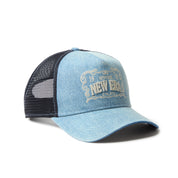New Era 9FORTY A-Frame Frame Logo Washed Denim Snapback Trucker Cap