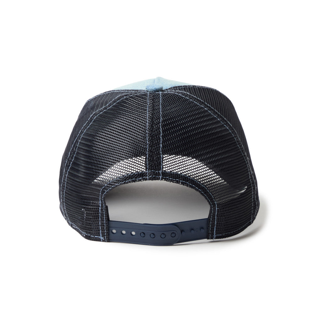 New Era 9FORTY A-Frame Frame Logo Washed Denim Snapback Trucker Cap