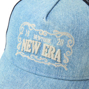 New Era 9FORTY A-Frame Frame Logo Washed Denim Snapback Trucker Cap