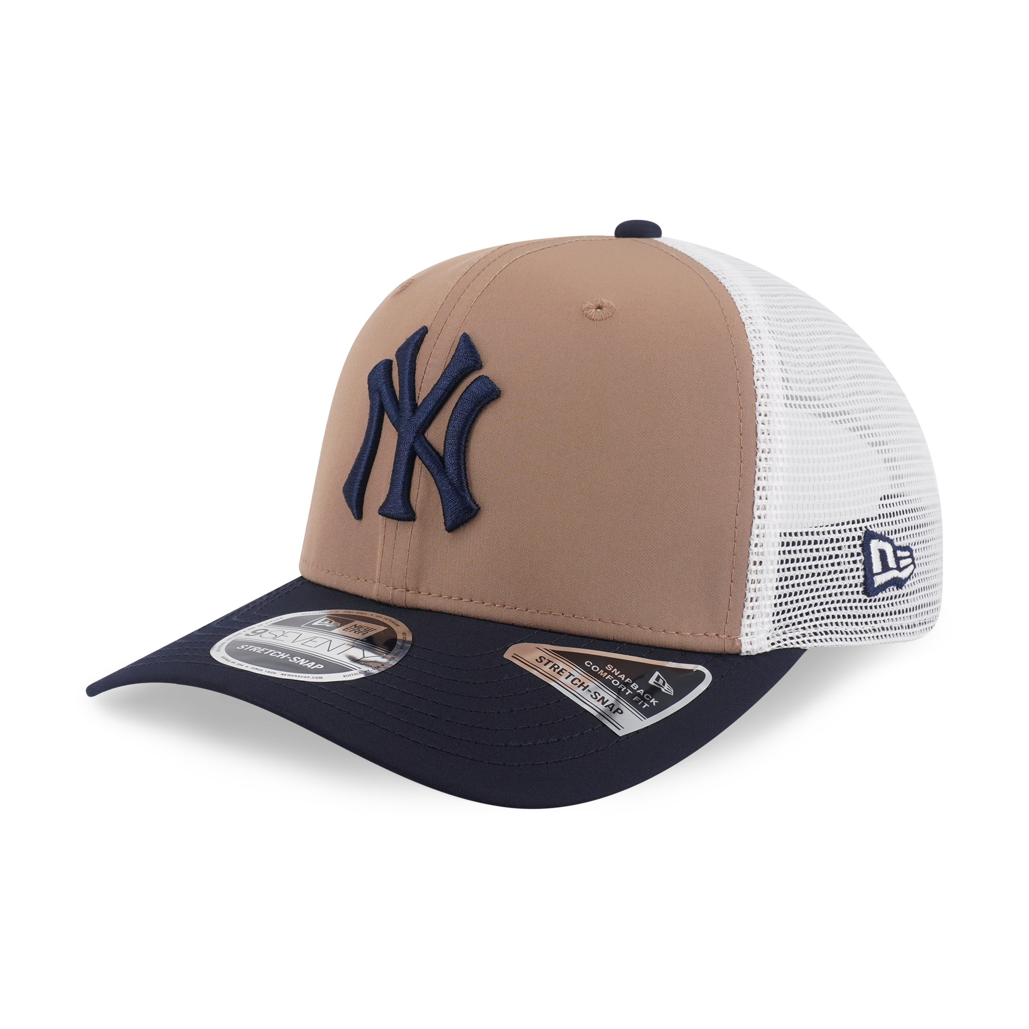 New Era 9SEVENTY New York Yankees Khaki Navy Stretch Snapback Trucker Cap