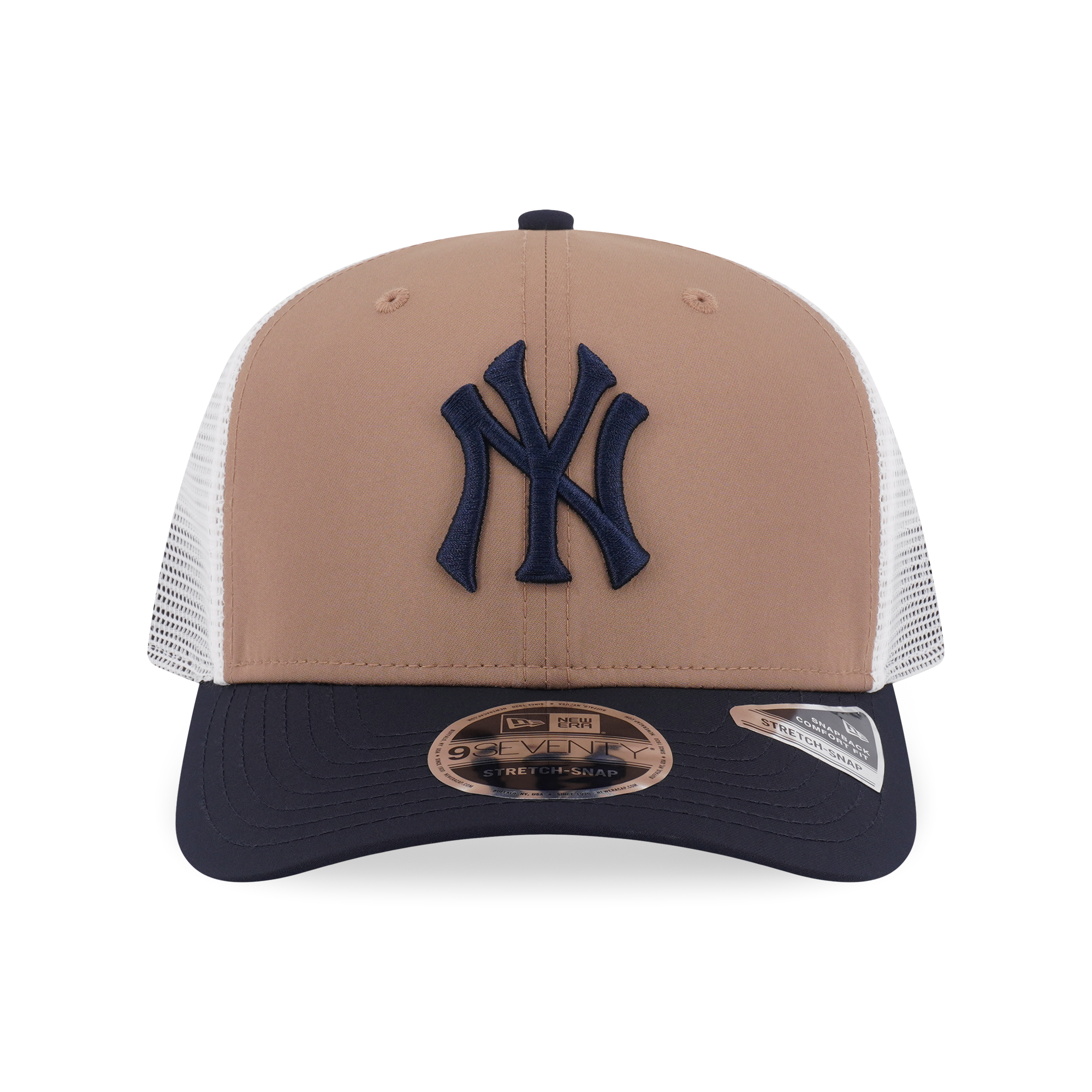 New Era 9SEVENTY New York Yankees Khaki Navy Stretch Snapback Trucker Cap