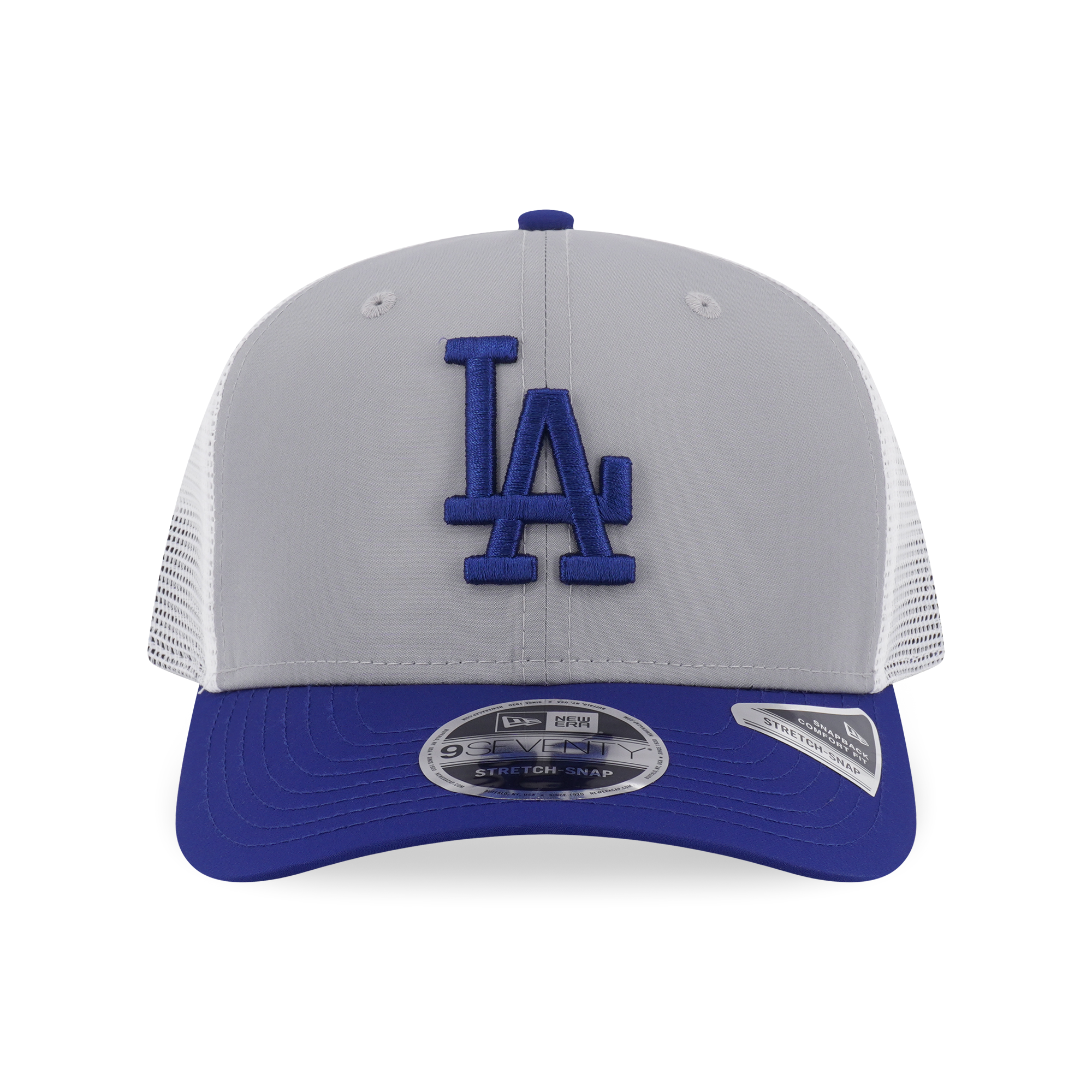 New Era 9SEVENTY Los Angeles Dodgers Gray Dark Royal Stretch Snapback Trucker Cap