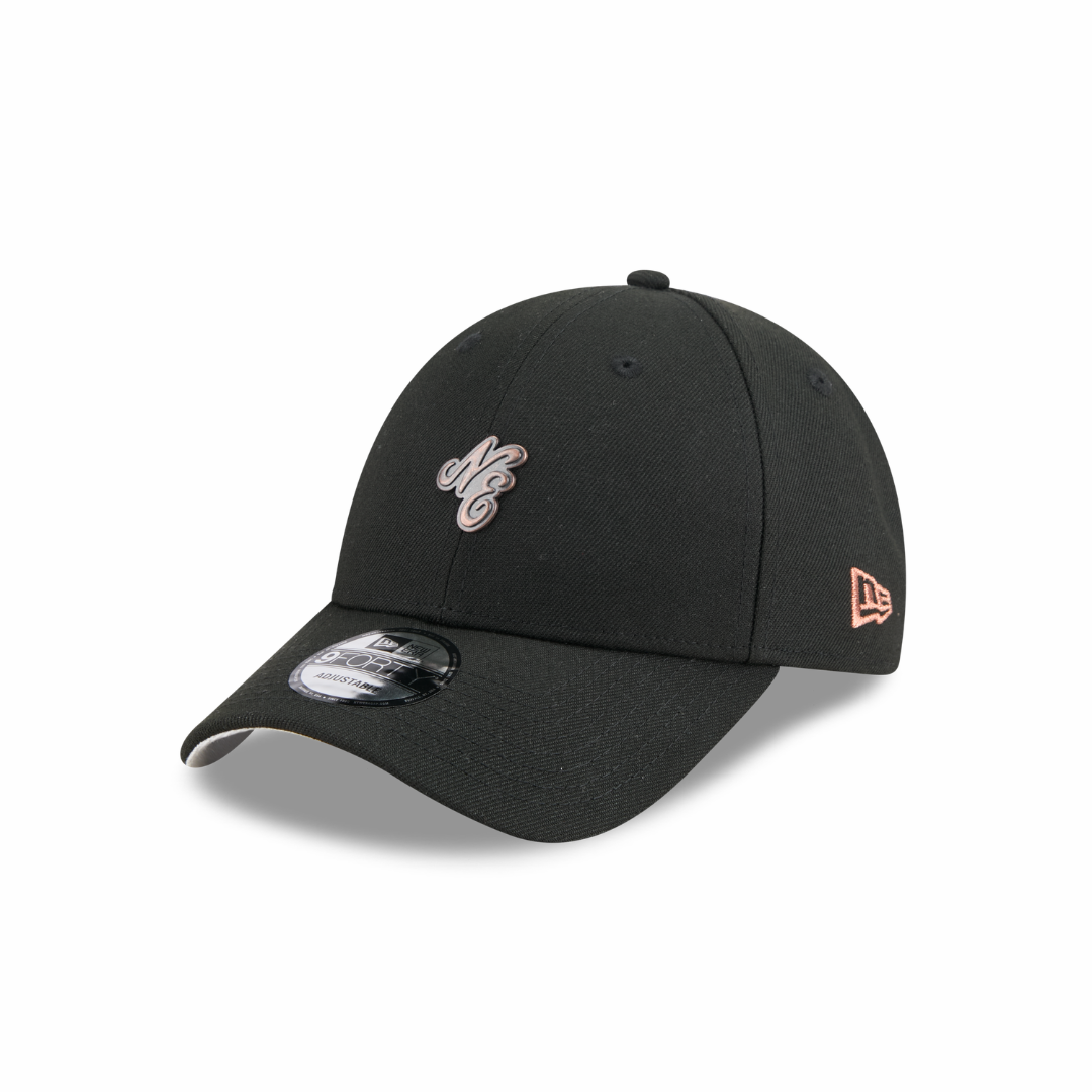 New Era 9FORTY NE Script Metal Bronze Badge Black Unstructured Adjustable Cap