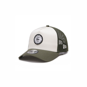 New Era 9FORTY A-Frame Round Patch Chrome White Olive Trucker Cap