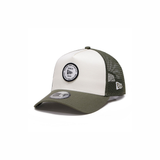 New Era 9FORTY A-Frame Round Patch Chrome White Olive Trucker Cap