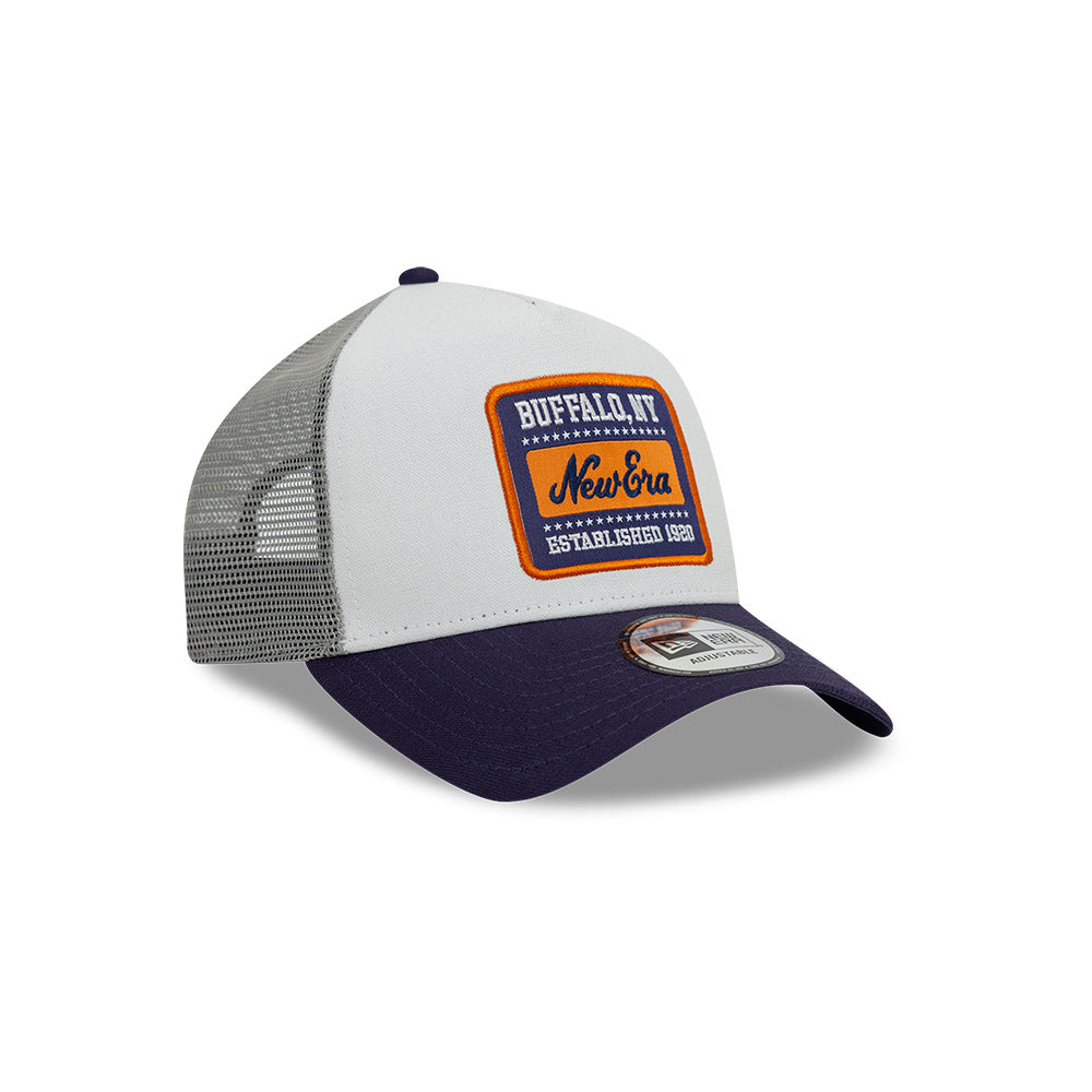 New Era 9FORTY E-Frame Trucker Patch Cot Canvas Optic White Grey Snapback Cap