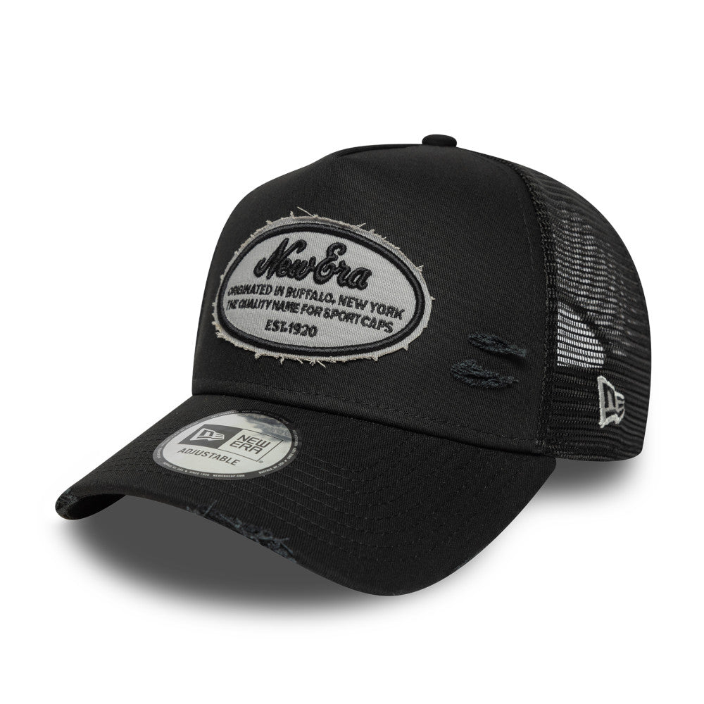 New Era 9FORTY E-Frame Oval Distress Patch Black Trucker Cap