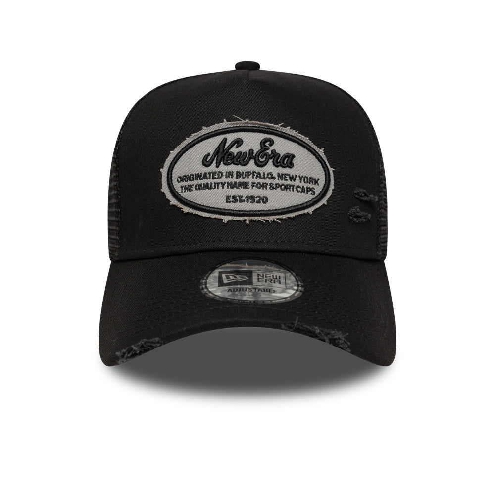 New Era 9FORTY E-Frame Oval Distress Patch Black Trucker Cap