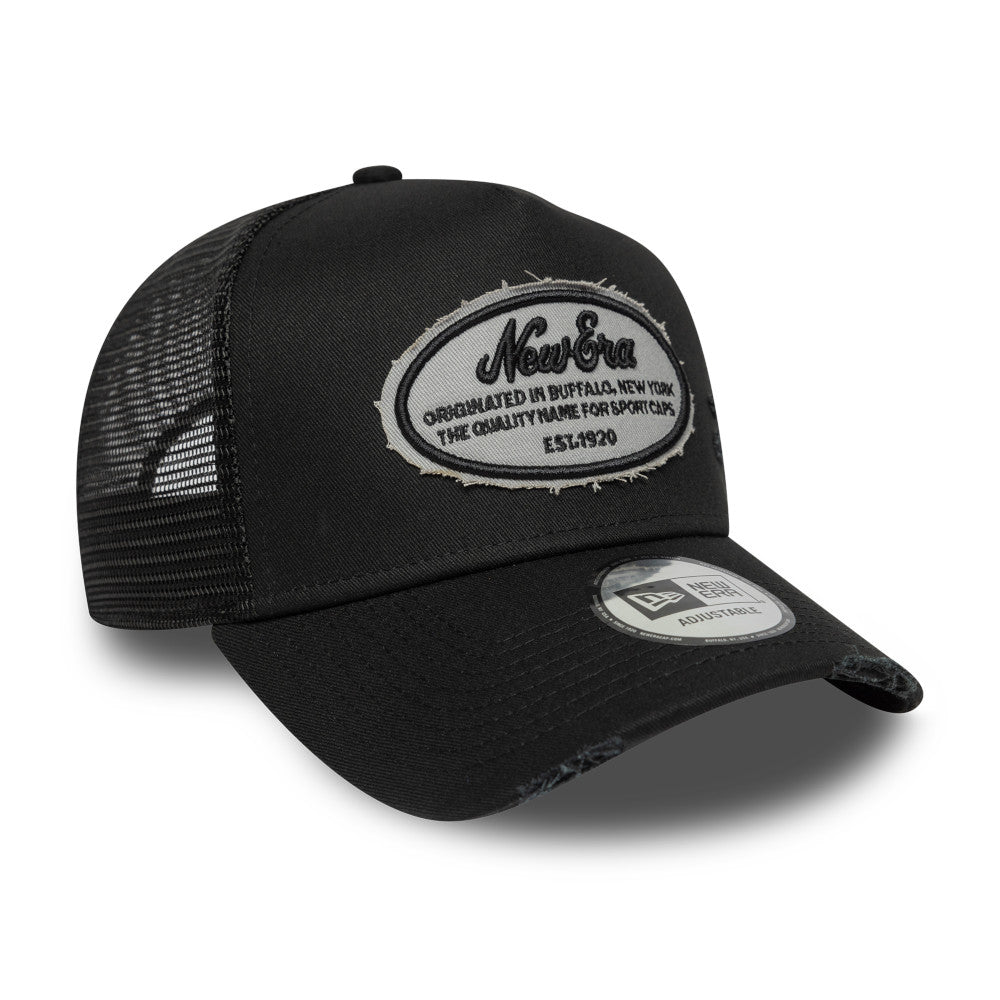 New Era 9FORTY E-Frame Oval Distress Patch Black Trucker Cap