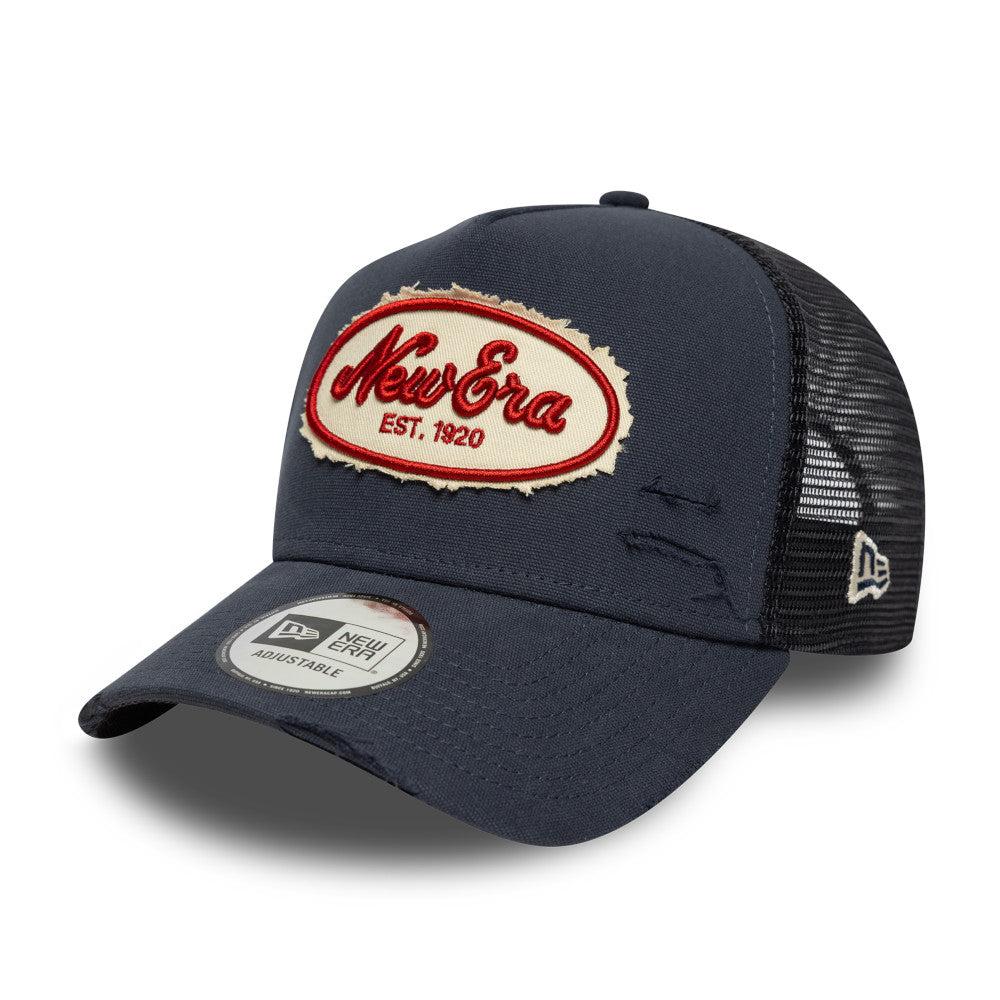 New Era 9FORTY E-Frame Oval Canvas Distress Navy Trucker Cap
