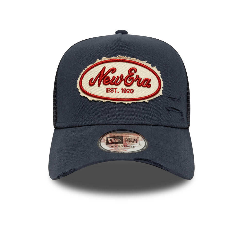 New Era 9FORTY E-Frame Oval Canvas Distress Navy Trucker Cap