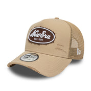 New Era 9FORTY E-Frame Oval Canvas Distress Camel Trucker Cap