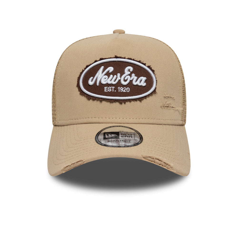 New Era 9FORTY E-Frame Oval Canvas Distress Camel Trucker Cap
