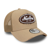 New Era 9FORTY E-Frame Oval Canvas Distress Camel Trucker Cap