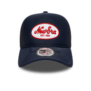 New Era 9FORTY E-Frame Script Logo Oval Foam Patch Navy Trucker Cap