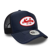 New Era 9FORTY E-Frame Script Logo Oval Foam Patch Navy Trucker Cap