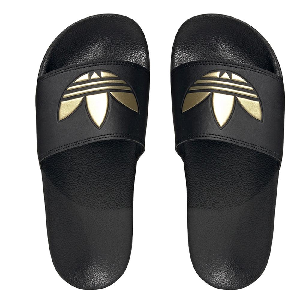 adidas slides womens black and gold