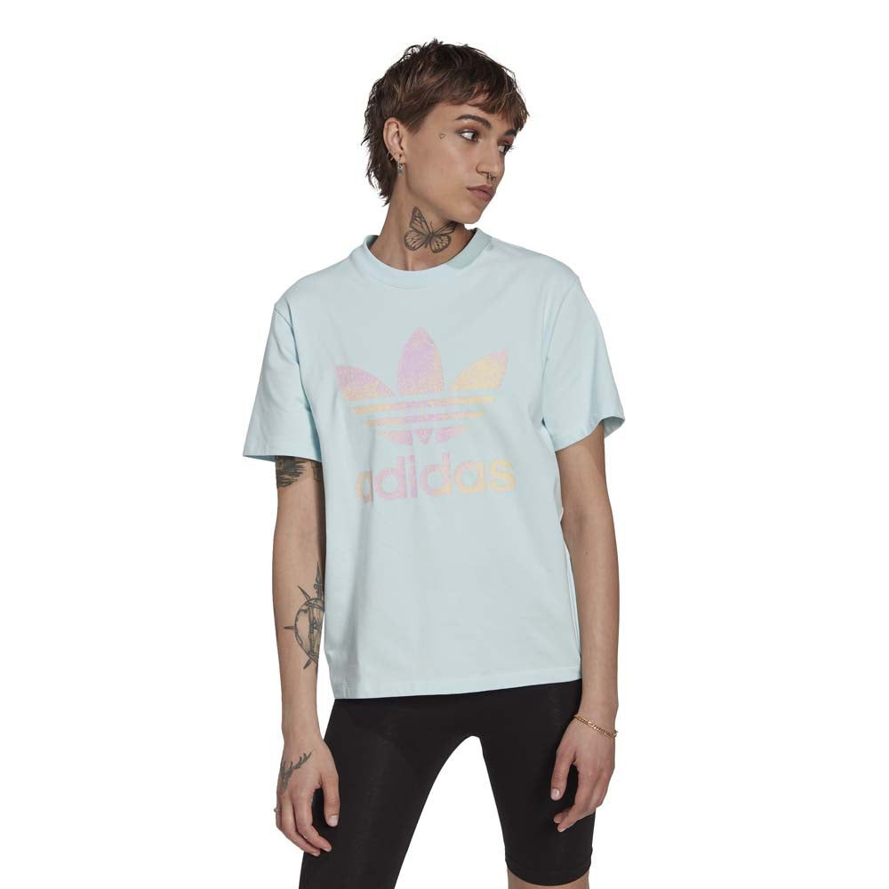 adidas Women's Trefoil Tee Blue Yellow Pink - urbanAthletics